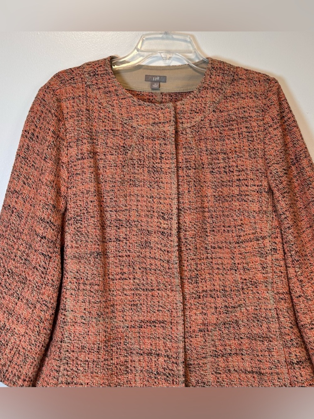 J. Jill‎ coral tweed snap-front blazer jacket 3/4 sleeves Women’s Medium
